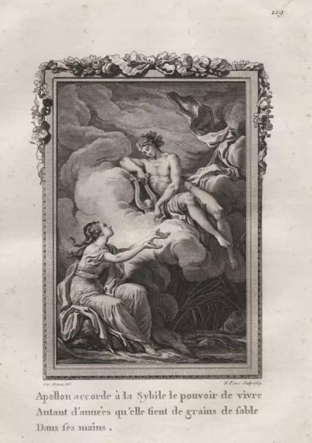 Apollo Sibyl Mythologie Mythology Ovid Gravure sur Cuivre Engraving 1769