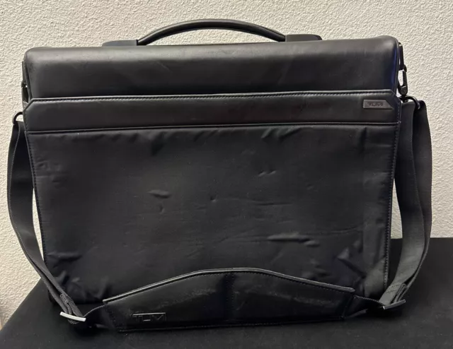 TUMI 2967D Black Leather Nylon Briefcase Laptop Shoulder Messenger Bag