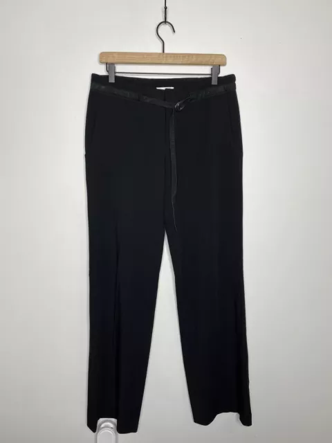 Helmut Lang Women's Size 6 Black Lamb Leather Belted Wool Blend Wide Leg Pants