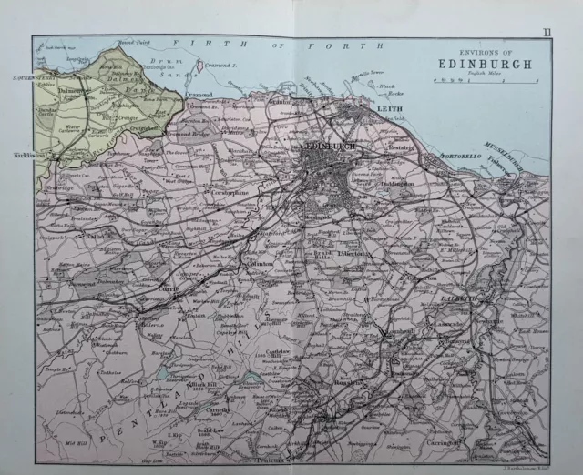 1891 Scotland Map Environs Of Edinburgh Leith Portobello Dalkeith Granton