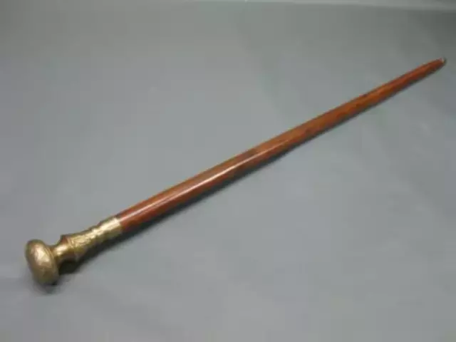 Vintage Antique Walking Cane Wooden Walking Stick Brass Handle Knob Gift