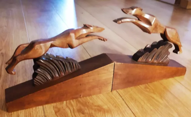 Paire de serres Livres Art Déco Chats en Bois