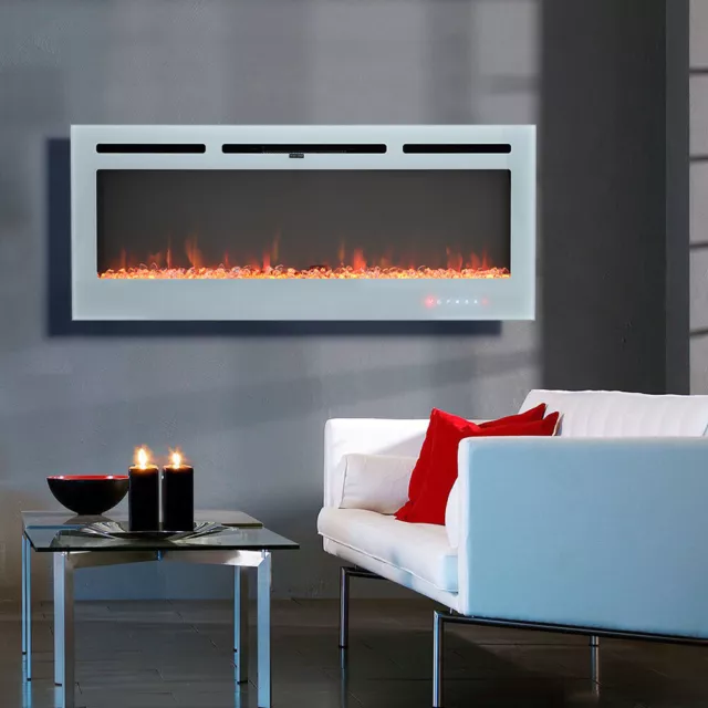 Recessed & Wall Mounted Fire 36/50/60'' White Glass Electric Fireplace 12 Flames