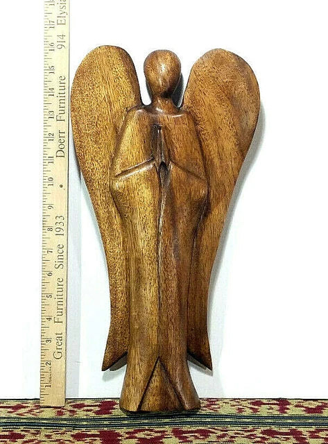 1 Angel Statue Medium Hard Wood Art Sculpture Abstract, 16" Height, Made in Bali 2