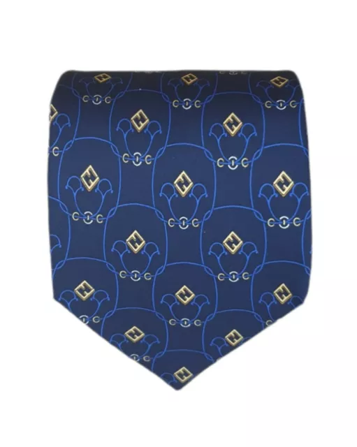 FENDI Blue Geometric Monogrammed Logo Silk Tie ITALY 58"/ 4" EC