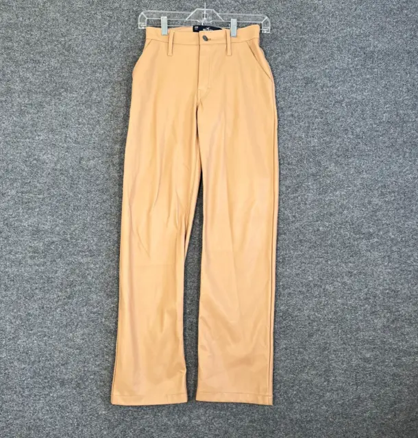 Hollister Pants Womens 2XS Beige High Rise straight Wide Leg Faux Leather Boho