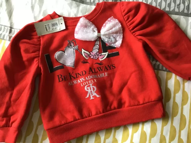 River Island girls 9-12 m. BOW Sweatshirt BIRTHDAY Present GIFT Baby Daughter.