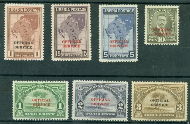 Liberia 1928, maps and palms officials complete set of 7, MINT, $$ #O158-64