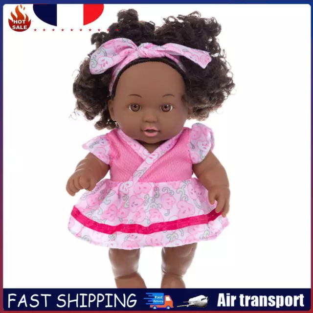 Reborn Black Baby Doll with Curly Hair Vinyl Kid Play House Toy (Q8-002) FR