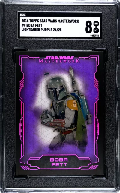 2016 Topps Star Wars Masterwork 9 Boba Fett Purple Parallel SGC 8 Numbered 24/25