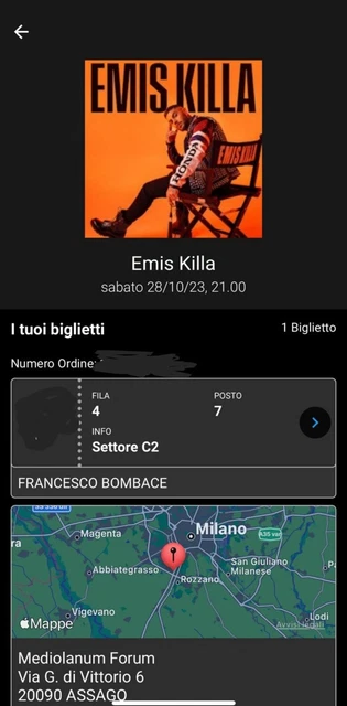 2 Biglietti Concerto Emis Killa Forum Assago 28/10/2023