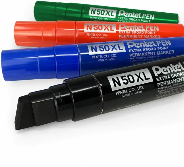 Pentel N50XL Extra Large Jumbo Permanent Marker Pens Black Blue Red Green 6 Pack