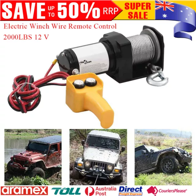 2000LBS Electric Winch Recovery 12V Remote Control Rope Trailer Truck Heavy Duty