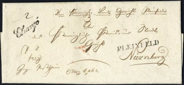Bayern; "PLEINFELD", L1 nebst Schreibschrift L1  "CHARGE" Brief 1830, Nürnberg