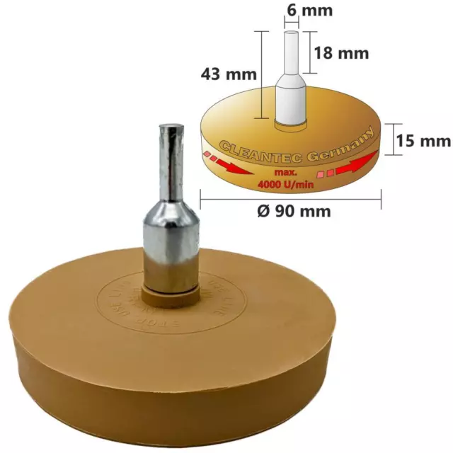 CLEANTEC Gomme de la Bande Ø 90 MM Incl. Adaptateur Étiquette Dissolvant