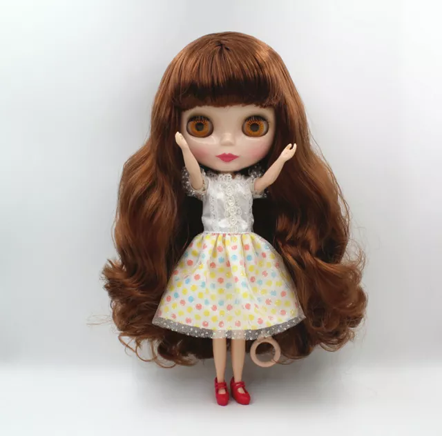 12" Neo Blythe Doll from Factory Nude Doll Brown Long Curly Hair With Bang