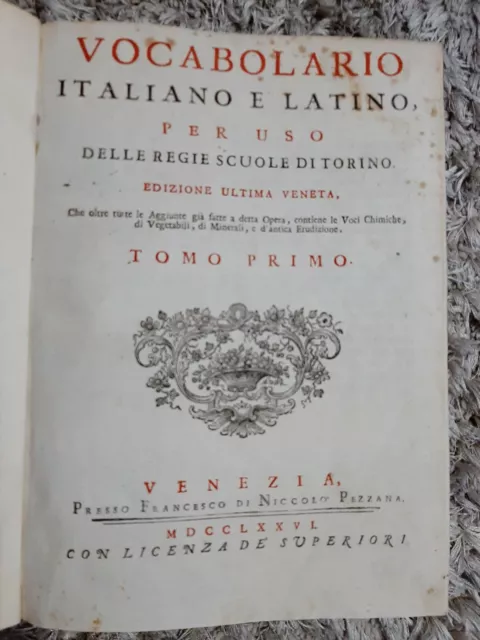 VOCABOLARIO ITALIANO E Latino Per Uso Delle Regie Scuole di Torino 1776 EUR  45,00 - PicClick IT