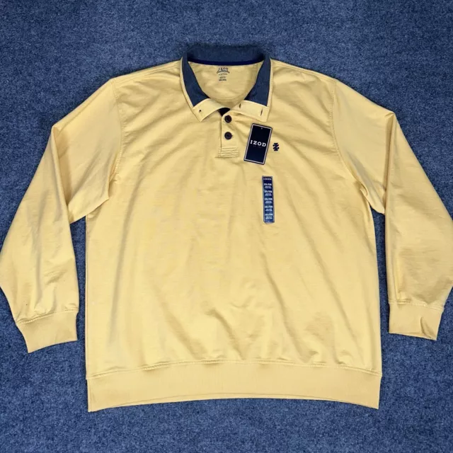 IZOD SALTWATER SWEATER Men 2XL Yellow 1/4 Button Relaxed Classic Long ...
