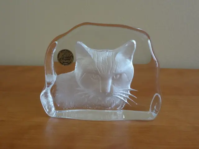 Vintage Garanti d'Arques Lead Crystal France Art Cat Paperweight Glass Figurine