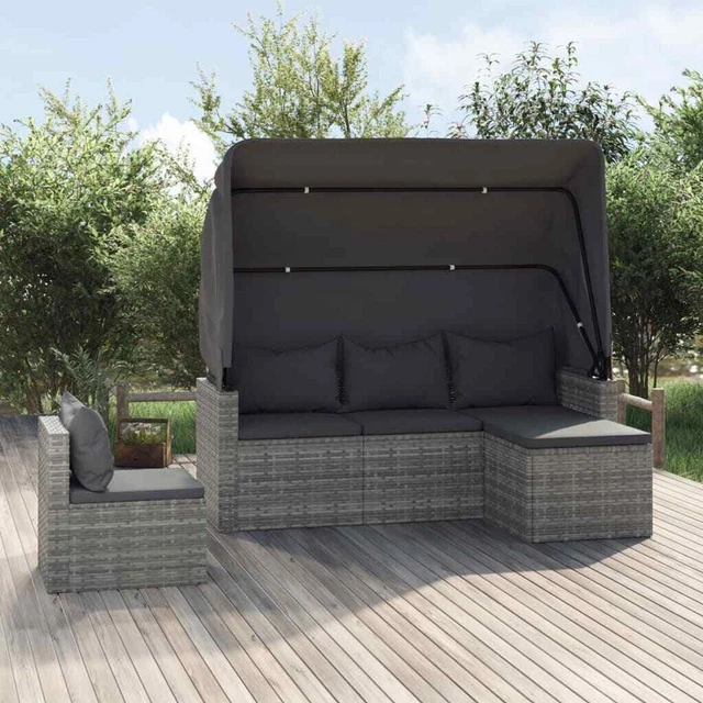 4 Piece Garden Sofa Set with Cushions Grey Poly Rattan vidaXL