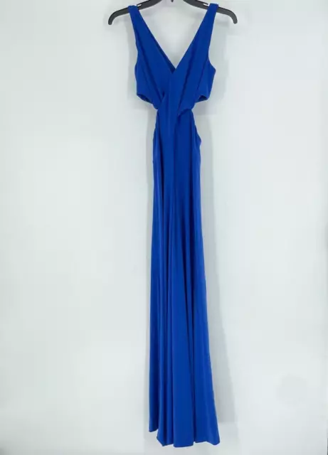 Polo Ralph Lauren Maxi Dress Women's Sz 8 V-Neck Cut-Out Waist Stretch Blue