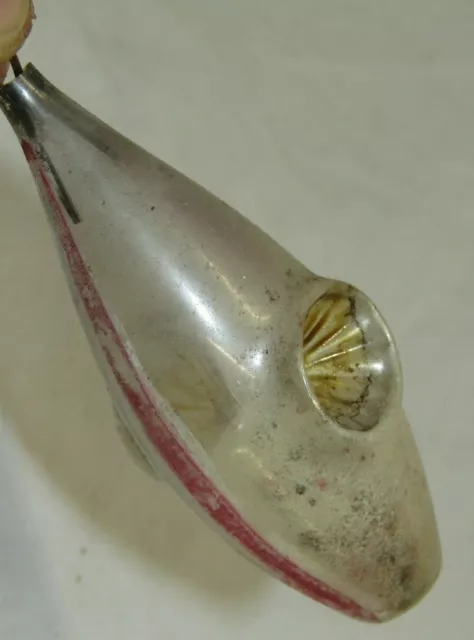 German Antique Glass Double Sided Teardrop Indent Christmas Ornament 1930's