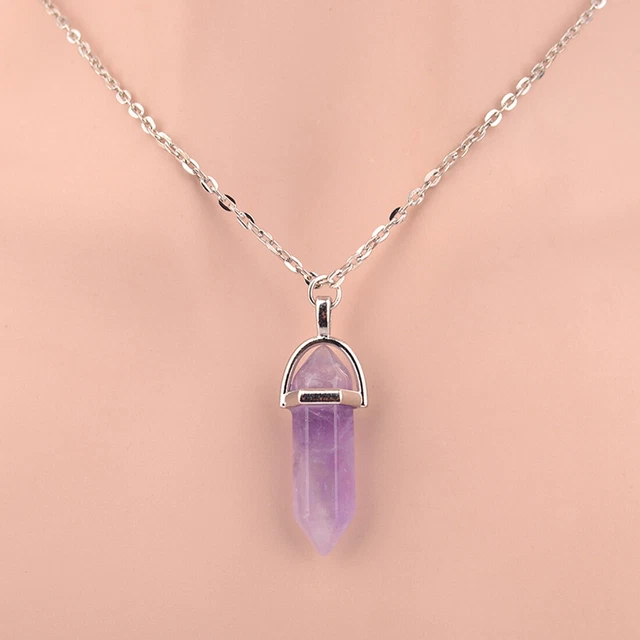 Natural Quartz Chakra Crystal Healing Point Cut Gemstone Pendant Reiki Necklace*