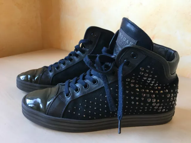 HOGAN REBEL DONNA R182 Mid Cut Frange Borchie In Pelle Nera 36