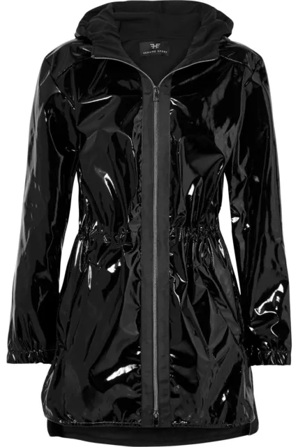 HEROINE SPORT Hooded Black Vinyl Jacket  Size Large NWOT