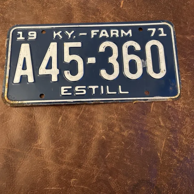 1971 Kentucky Estill County Farm License Plate 👩‍🌾 Vintage Tag A45 360 🚜