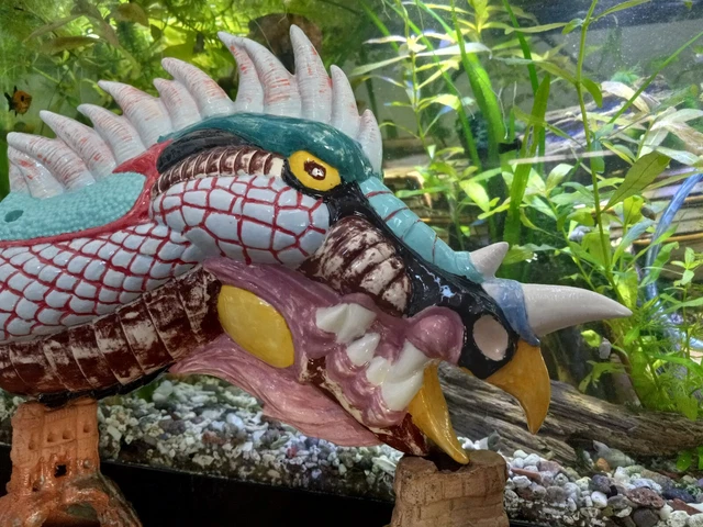 Vintage Old Aquarium Fishtank Large Ceramic Sea Serpent Dragon 🐲 Head Bubbler