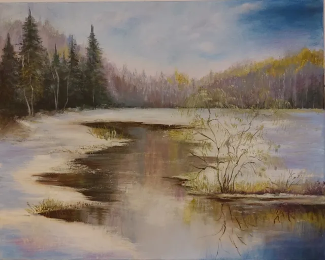 Pintura al óleo sobre lienzo 50*40 "Paisaje primaveral con pastos", bosque,...