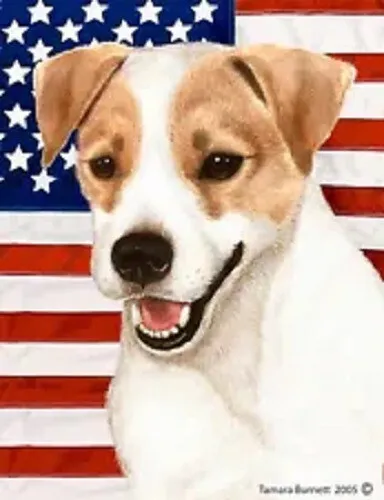 Patriotic (D2) House Flag - Tan and White Jack Russell Terrier