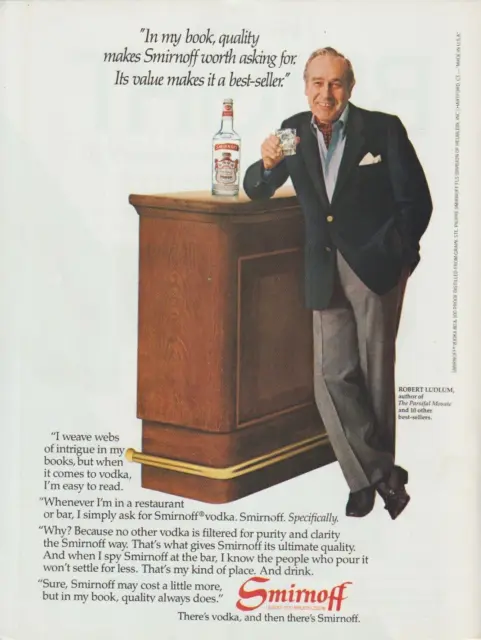 1983 Robert Ludlum Author of Bourne Identity Smirnoff Vodka Vintage Print Ad VG