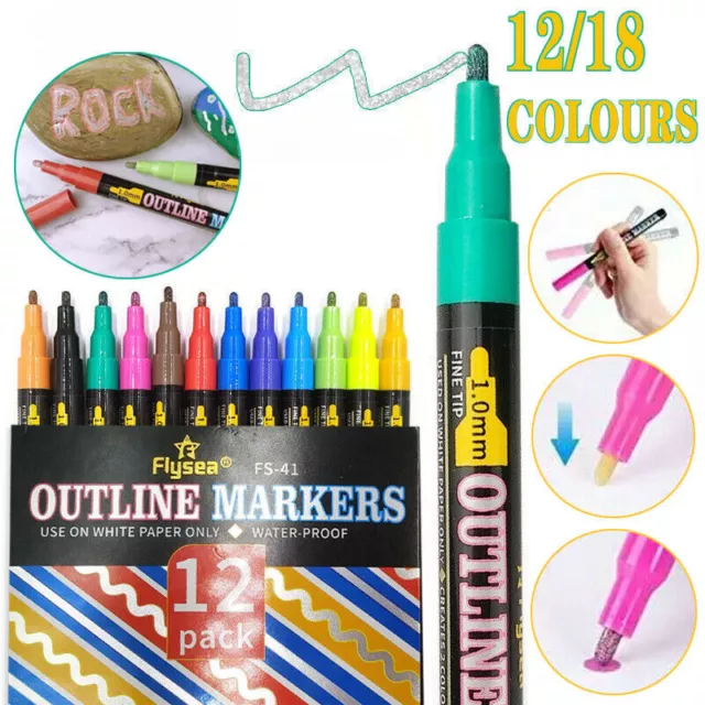 OUTLINE MARKERS PENS- 12/24 Color Doodle Dazzles Shimmer Set Marker Hot  L1F2 $13.86 - PicClick AU