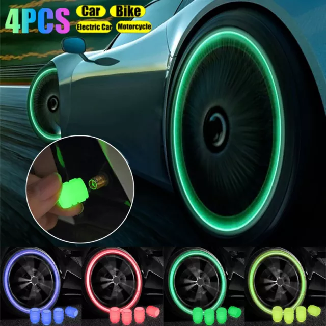 4pcs Luminous Car Tire Valve Caps Tyre Valve Stem Cover Air Dust Wheel Rim Cap