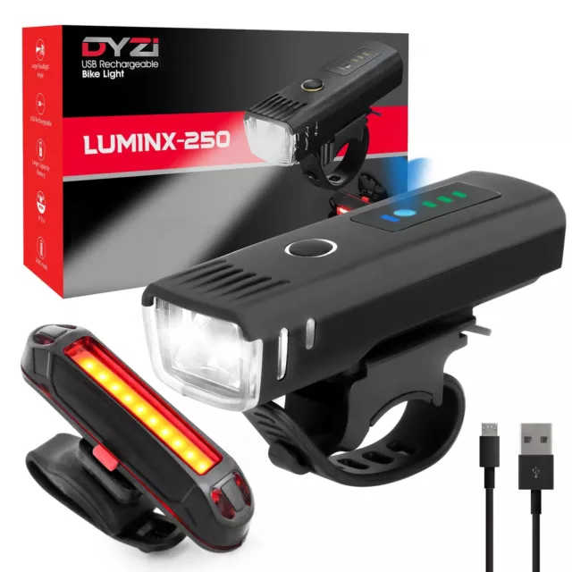 Bike Bicycle Light Set USB Rechargeable 4 Modes with Daylight Sensor By DYZI