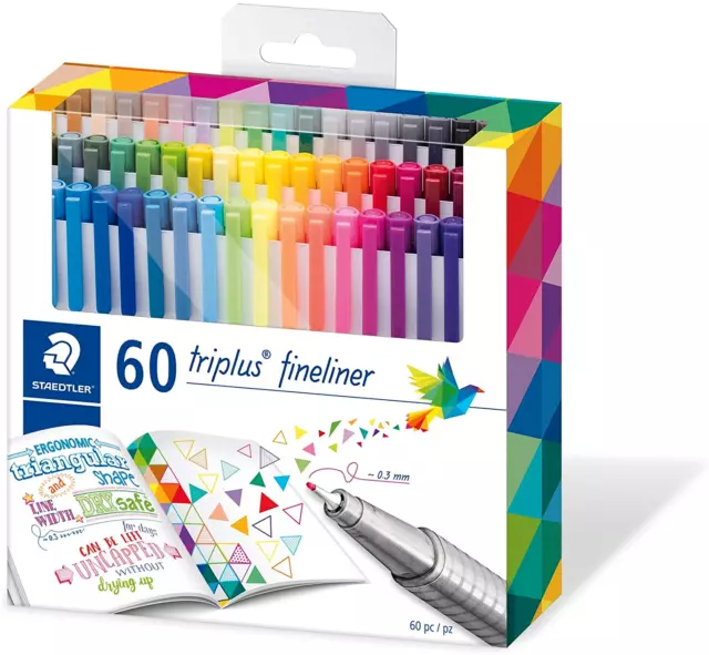 Staedtler Triplus Fineliner Pens | 0.3mm | 334 C60 | Box of 60 Assorted Colours