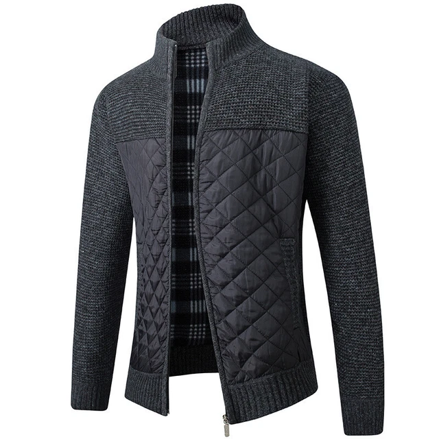 Maglione con cerniera a quadretti da uomo con supporto collare a righe