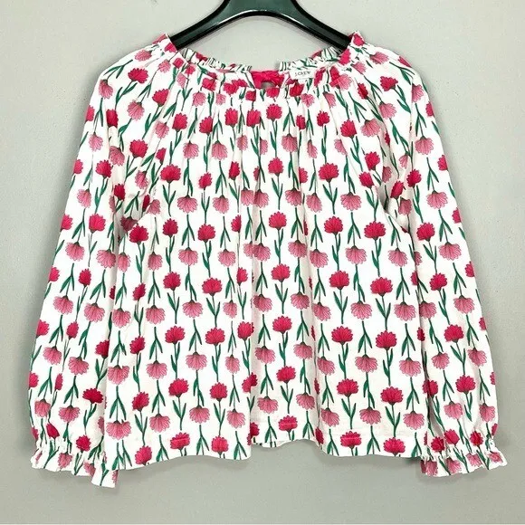 J. Crew 2023 Tie-Back Top Women’s Size L Ruffled Neckline Floral Long Sleeves