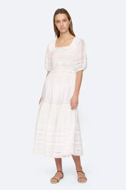 Sea New York Olga smocked embroidered eyelet white midi dress NWT