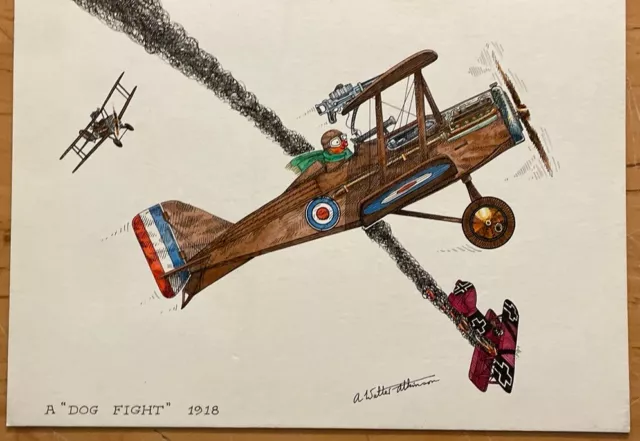 WW1  Atkinson Ink drawing Airplane Dog Fight 1918