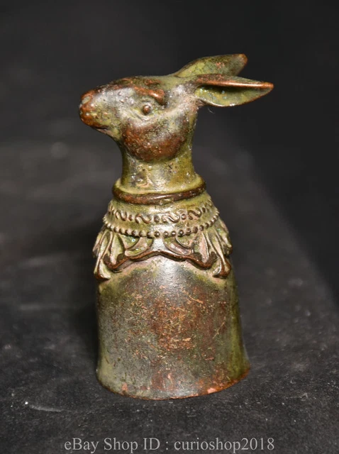2.6 " Collect Old China Bronze Fengshui Animal Rabbit Head Wine Cup Wineglass