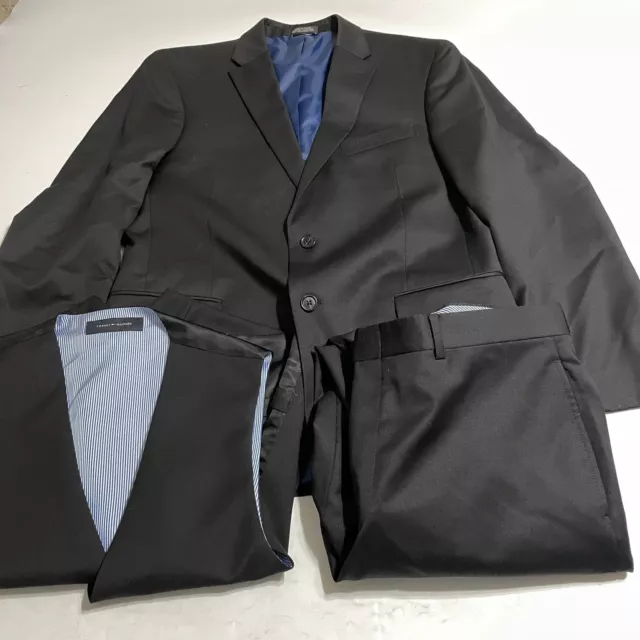 Tommy Hilfiger Wool Mens 3 Piece Suit 40R Solid Dark Navy Pants 33x31.5