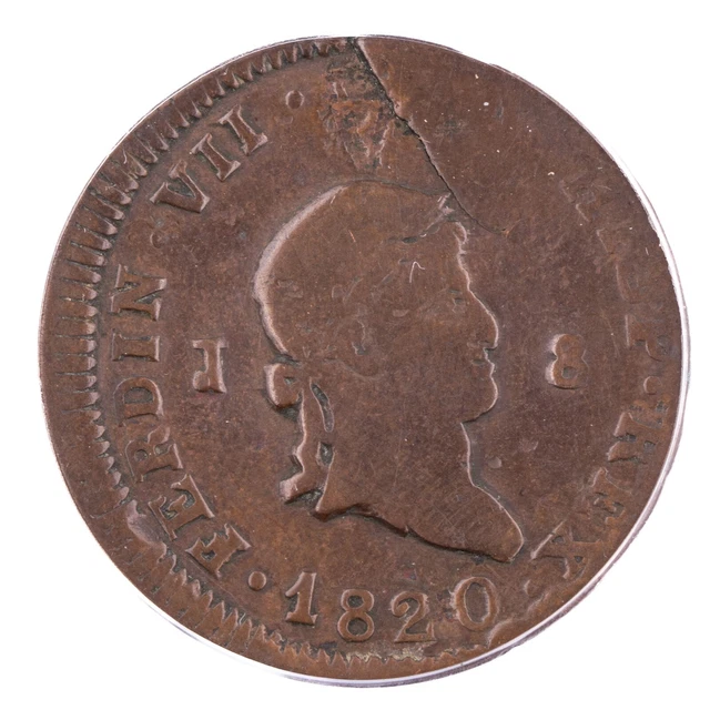 ERROR 1820-J 8M Spain ANACS VG10 Struck on Cracked Blank Certified