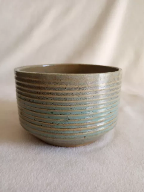 Zanesville Stoneware Pottery Stoneage Modern Homespun Bowl Planter Blue  7004