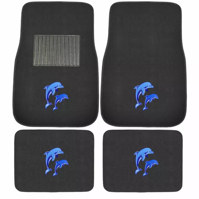 New 4pc Blue Twin Dolphin Car Truck Front Back All Weather Carpet Floor Mats Set