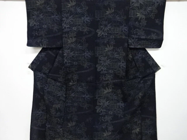 6503095: Japanese Kimono / Antique Hitoe Kimono / Mawata Ojiya Tsumugi / Woven F