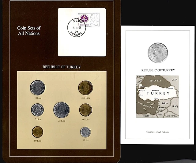 1986 1987 1989 Coin Sets of All Nations Republic of Turkey 7 Coins Franklin Mint