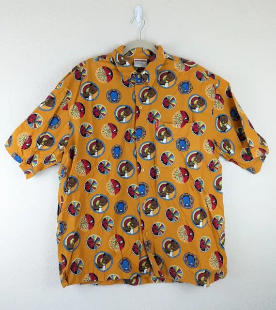 Platinum FUBU Fat Albert Jazz Short Sleeve Button Down Shirt Orange AOP - XL